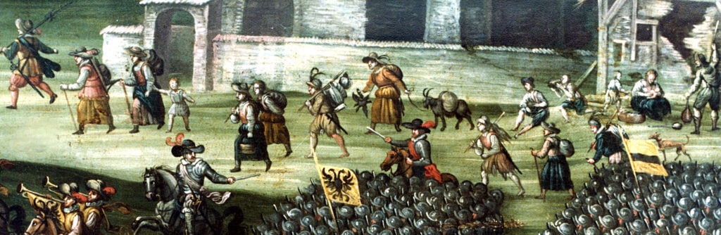 Detail dobového obrazu zachycuje tažení na bitvu na Bílé hoře. Je uložen v kostele Santa Maria della Vittoria v Římě.
