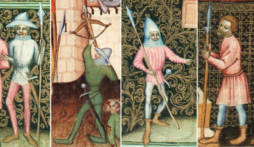 Pěší bojovníci zobrazení v Bibli Václava IV. dávají představu o tom, jak vypadali husité i někteří královští pod Vyšehradem.