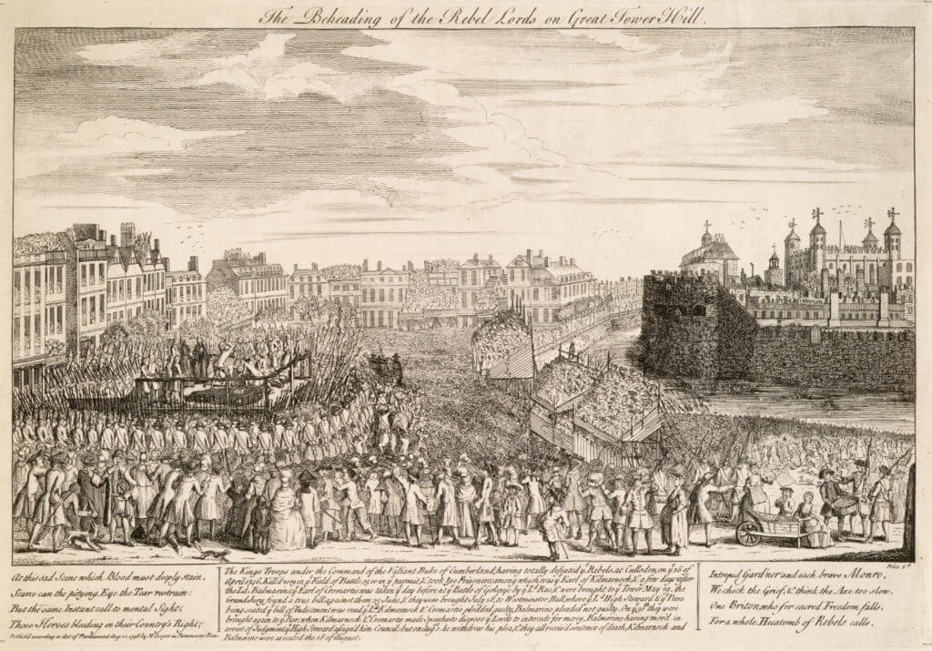 Poprava rebelů po skotském povstání v letech roku 1746 na dobové rytině.