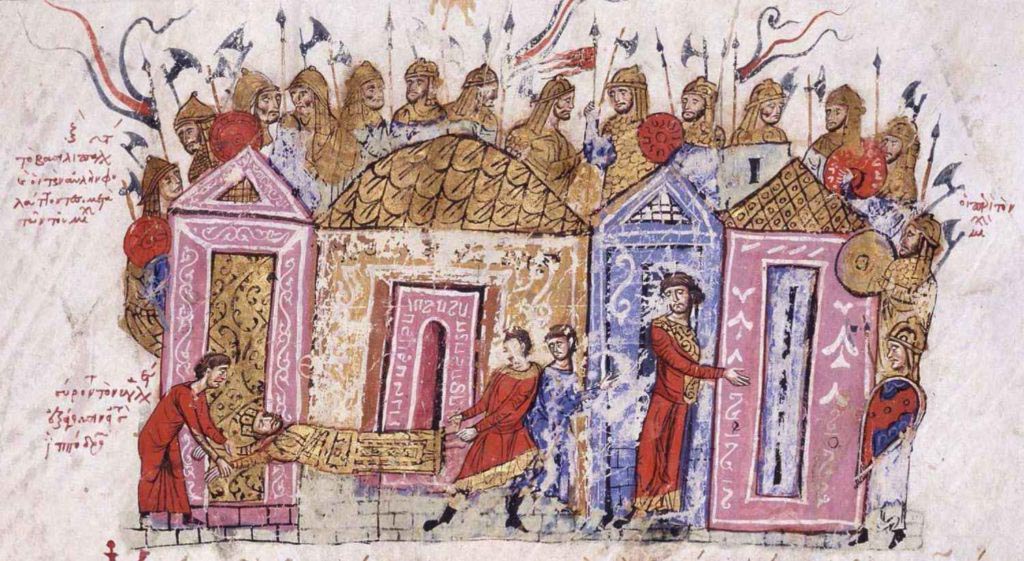 Varjažská garda obklopující císařský palác. Výjev z kronik Skylitzes Continuatus
