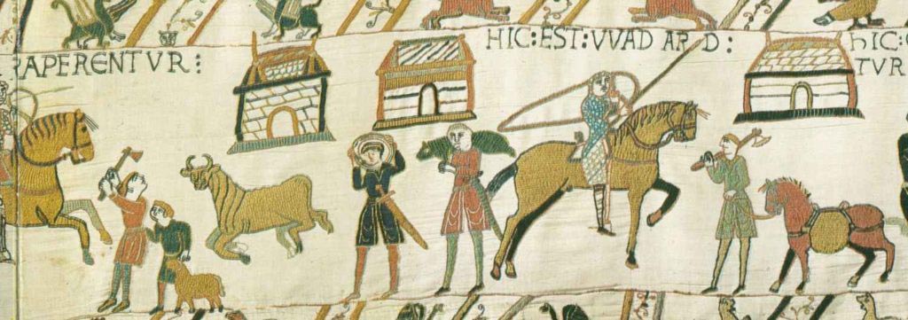 Samotná jednoruční sekera se dala použít pro obranu v nouzi, jak je vidět třeba na ukázce z proslulé „tapisérie“ z Bayeux z 11. století