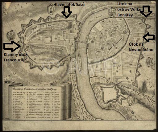 Čtyři směry útoku bavorsko-sasko-francouzského vojska roku 1741 na Prahu