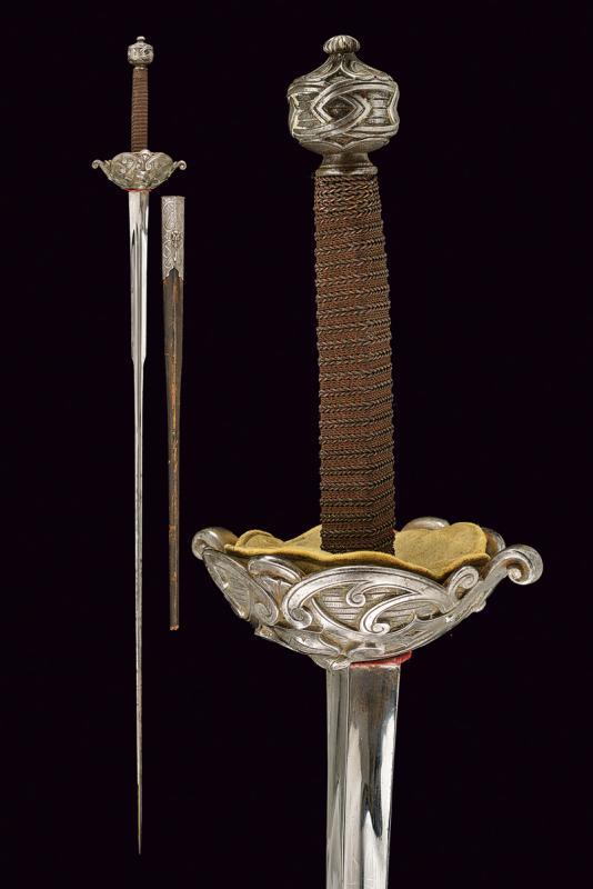 Francouzský duelový kord s čepelí typu colichemarde okolo roku 1840