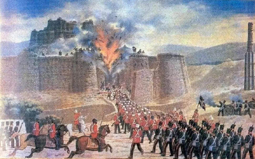 Útok britských jednotek na Ghazní roku 1839 na dobové ilustraci