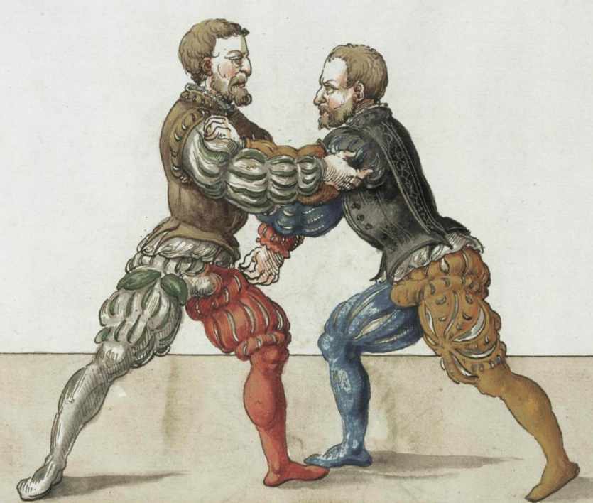 8. Uvolnění ze zachycení. Ukázka z knihy Fabiana von Auerswald v pozdějším opise od Pauluse Hectora Maira z roku 1548.