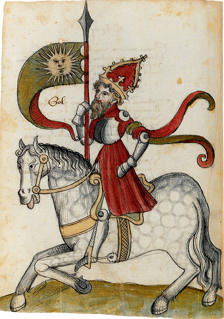 Zikmund Lucemburský jako král Slunce v Kyeserově spisu Bellifortis z počátku 15. století