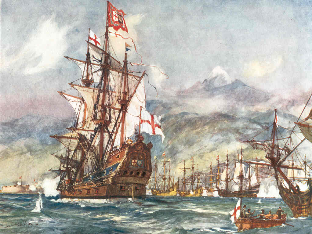 Ukázka námořní bitvy u Santa Cruz (1657) z anglo-španělské války, jejíž součástí byl i pokus o invazi na Hispaniolu