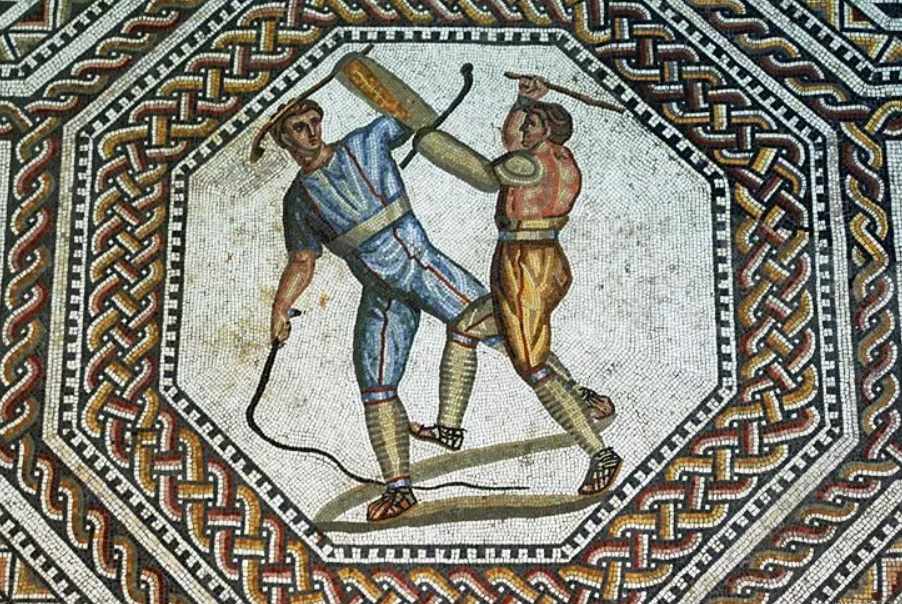 Mozaika s římským gladiátorem zvaným Paegniarius