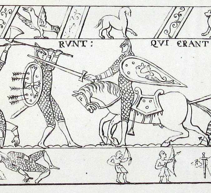 Huskarl v boji s normanským jezdcem na tapisérii z Bayeux