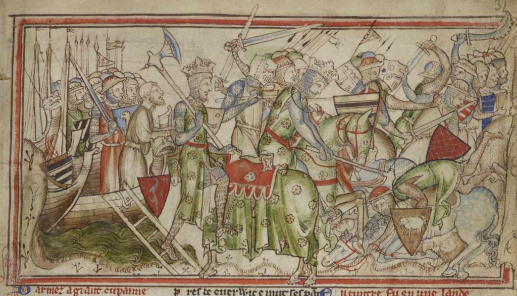 Bitva u Fulfordu zachycená v rukopise anglického benediktinského mnicha Matthewa Parise ze 13. století