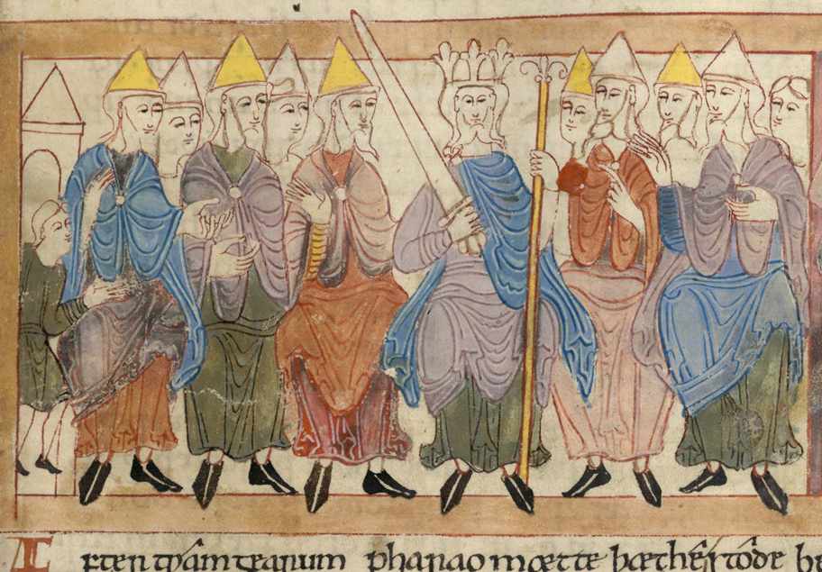 Anglosaský král obklopen členy witanu. Ilustrace pochází ze staroanglického Hexateuchu z 11. století